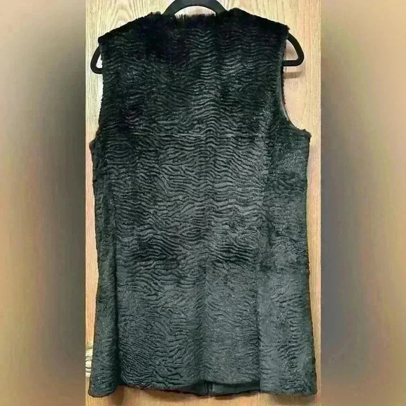 Lafayette 148 100% Rabbit Fur Vest, 100% Leather Trim - Black, Women’s Size M - Picture 6 of 9